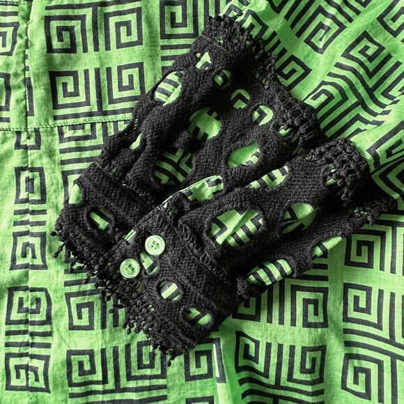 Tory Burch Geometric Tunic Green Black Lace Trim Back Zip - Women's Size 14 - Picture 7 of 13